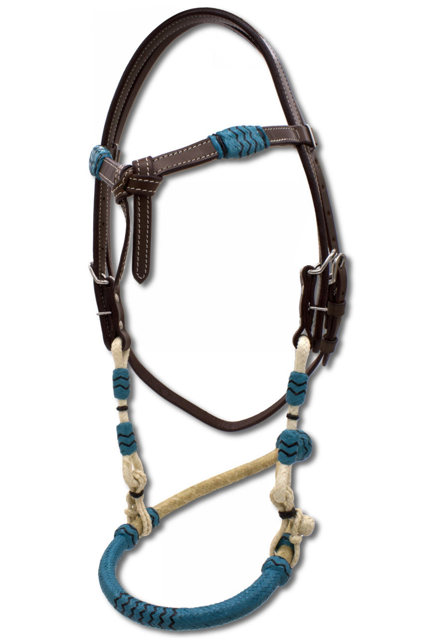 Bosal, Set mit Hanger und türkisen Akzenten aus Rohhaut, geknotetes Stirnband